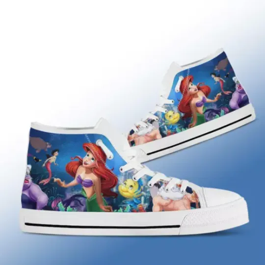 Cartoon Gift Idea The Little Mermaid Printed High Top Shoes.