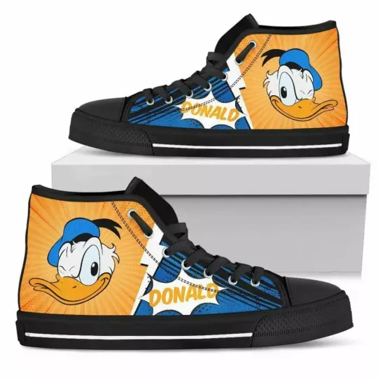 Cartoon Gift, Donald Duck Printed High Top Shoes.