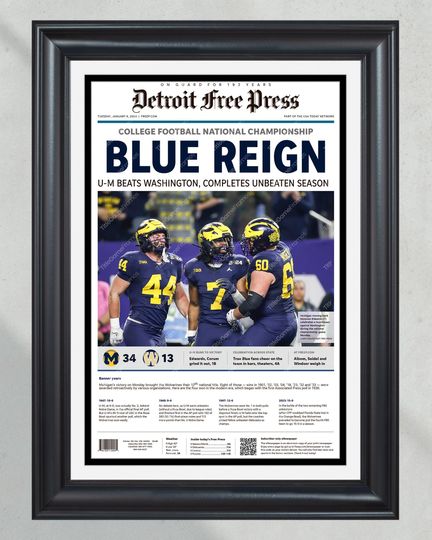 2024 Michigan Wolverines CFP National Championship: 'Blue Reign' Victory Over Washington (NO Framed) Poster