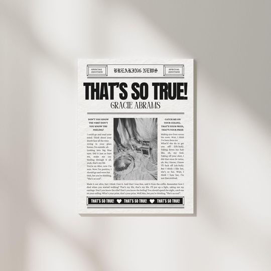 Gracie Abrams 'That's So True' Poster | Music Tour Poster | Gift For Fan