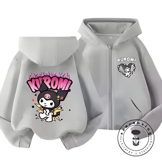 Kids Girls Kuromi Anime Double Sided Zip Hoodies
