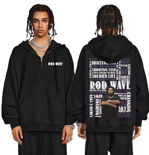 Rapper Rod Wave Double Sided Zip Hoodies