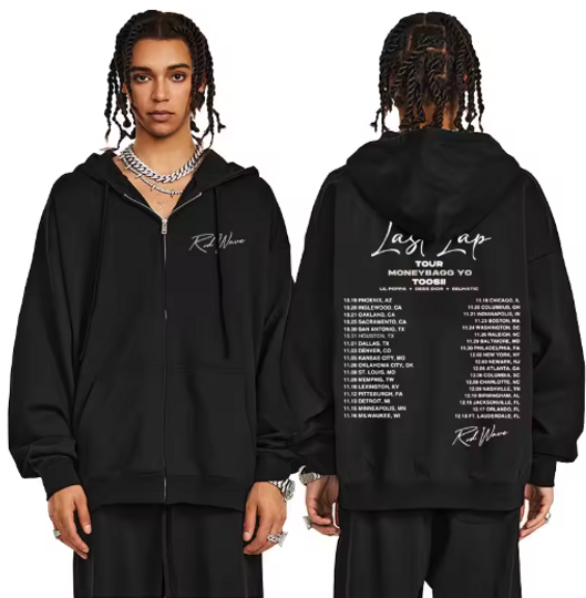 Rapper Rod Wave Last Lap Tour Graphic Double Sided Zip Hoodies