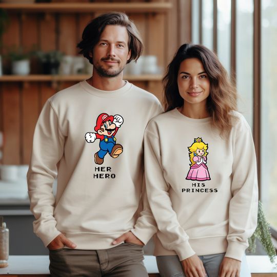 Her Hero and His Princess Matching Couples Shirts, Super Mario Valentines Day Sweatshirt | Valentine Shirt | Couple Gift