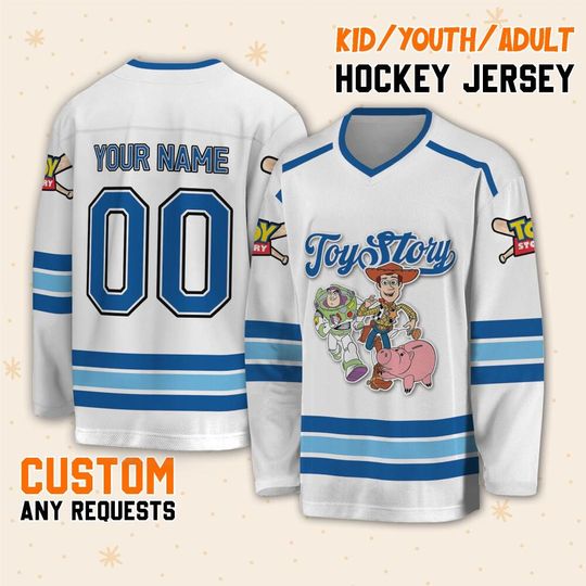 Custom Toy Story Disney Hockey Jersey, Toy Story Hockey Sport Team, Magic Kingdom Sport Hockey, Disneyland Winter Vacation, Birthday