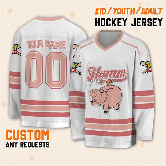 Custom Disney Toy Story Hamm Sport Hockey, Custom Ice Hockey Jersey Team Sports Disneyland Family Vacation Birthday Gift For Fans
