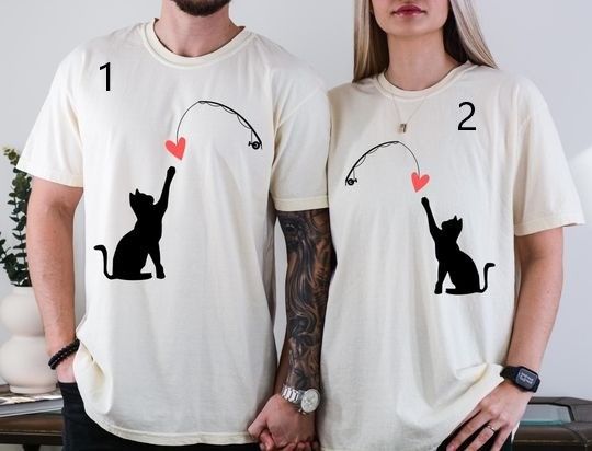 Valentine's Day Tee, Cat Lover Sweatshirt, Animal Lover Shirt, Couple Love Tee, Love Heart Shirt, Girlfriend T-shirt, Boyfriend Tee