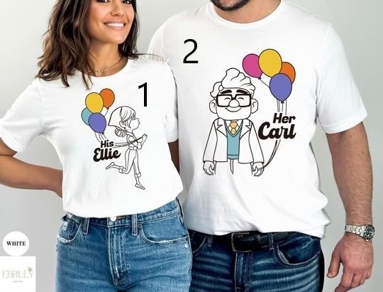 His Ellie Her Carl Couple Shirt, Valentines Couple T-Shirt, Heart Carl and Ellie Shirt, Unisex Mens Womens, Valentines Shirt, Gift for her