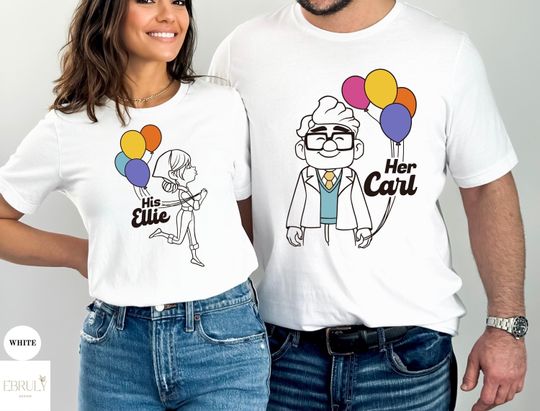 His Ellie Her Carl Couple Shirt, Valentines Couple T-Shirt, Heart Carl and Ellie Shirt, Unisex Mens Womens, Valentines Shirt, Gift for her