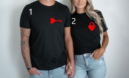 Heart Lock and Key Shirt,Matching Couple Shirts, Wedding Gift, Couple Valentines Gift, Love Shirt, Key and Lock Tees, Valentine's Day Gift