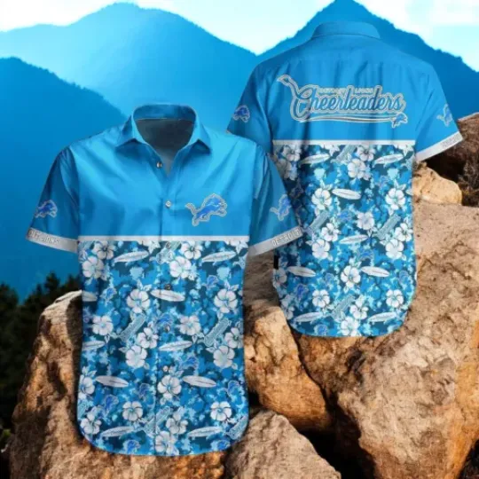 Detroit Lions Hawaiian Shirt Surfboard And Hibiscus Hawaiian Print Shirts