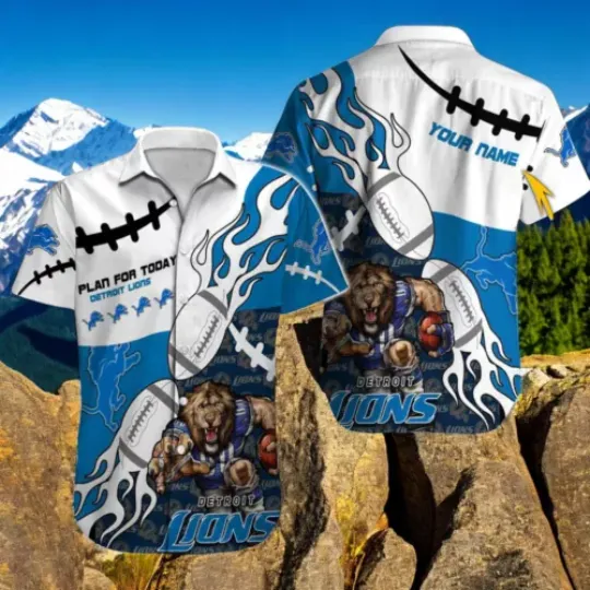 Personalized Detroit Lions Hawaiian Shirt Mascot And Fireball Summer Hawaiian