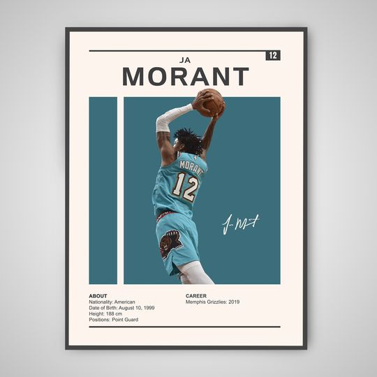 Ja Morant Poster | Ja Morant Print, NBA Posters, Sport Poster, Milwaukee Bucks, Basketball Poster, NBA Wall Art, Man Cave, Memphis Grizzlies