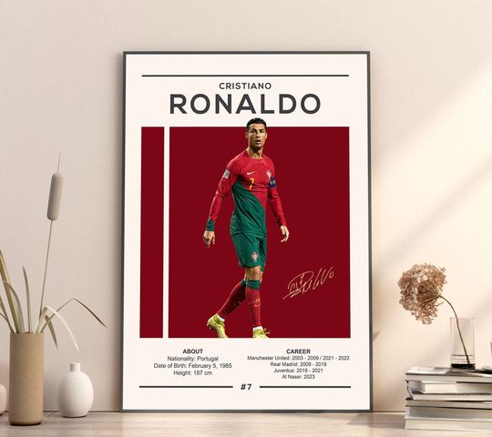 Cristiano Ronaldo Poster, Portugal Football Print, Soccer Gifts, Sports Poster, Football Poster, Soccer Wall Art, Sports Bedroom Posters