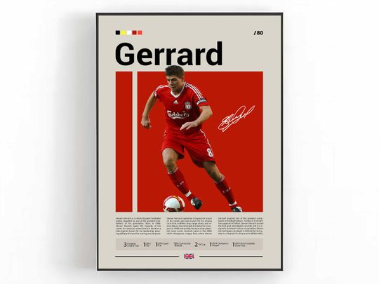 Steven Gerrard Poster, Liverpool FC Wall Art, Soccer Print, Gerrard Decor, Liverpool Legend Poster