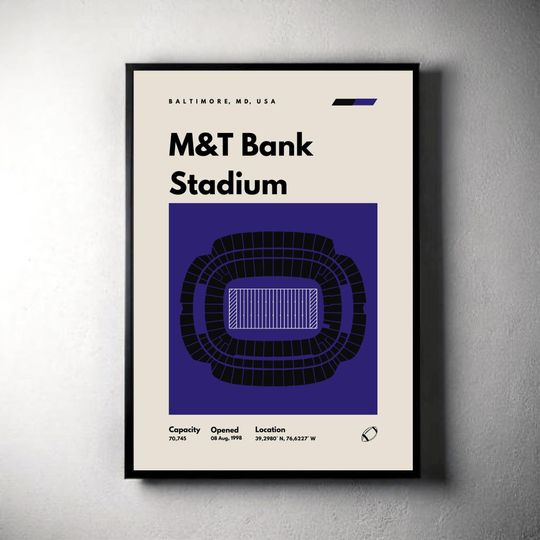 Baltimore Ravens Poster, M&T Bank Stadium Print, Mid Century Modern Football Poster, Sports Bedroom Posters
