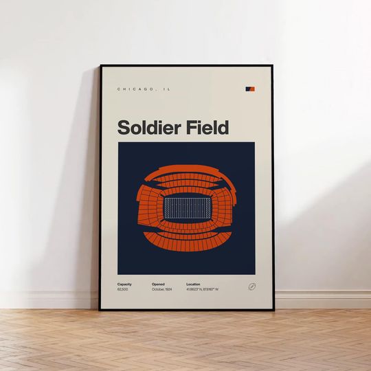 Chicago Bears Poster, Soldier Field Stadium Print, Mid Century Modern Football Poster, Sports Bedroom Posters, Minimalist Office Wall Art