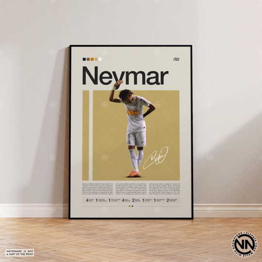 Neymar Poster, Santos FC Poster, Soccer Gifts, Sports Poster, Football Player Poster, Soccer Wall Art, Sports Bedroom Posters