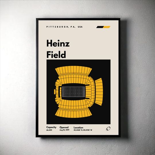 Pittsburgh Steeler Poster, Heinz Field Stadium Print, Mid Century Modern Football Poster
