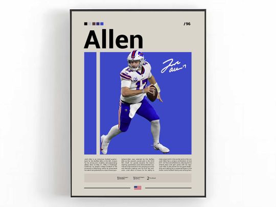 Josh Allen Poster, Buffalo Bills Print, football Wall Art, Football Player Poster