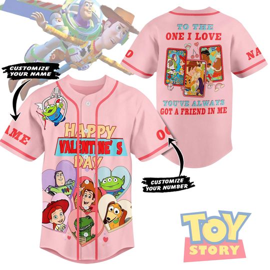 Custom Toy Story Baseball Jersey, Happy Valentines Day Baseball Jersey