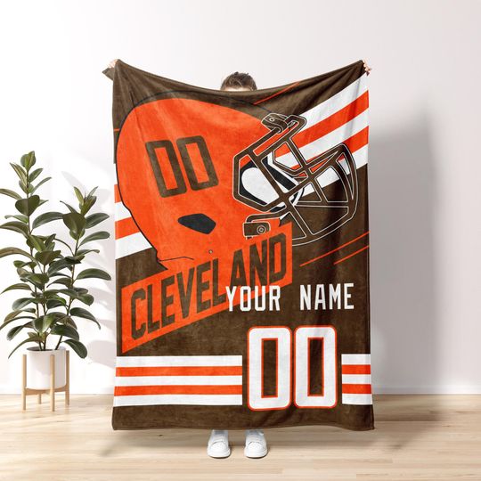 Cleveland Football Vintage Personalized Blanket, Retro Cleveland Brown Football Blanket, Cleveland Fan Gift