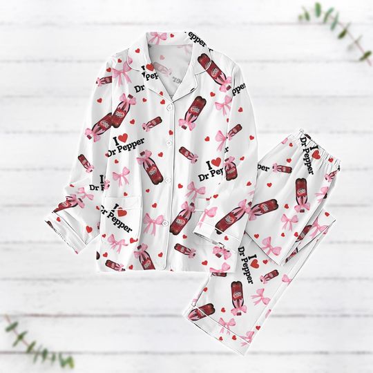 Dr Pepper Bow Coquette Pajamas Set, Dr Pepper Lover Pajamas , Cute I Love Dr Pepper Pajamas