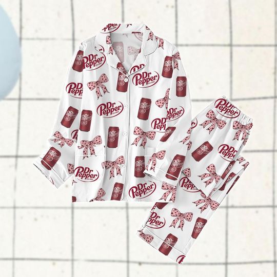 Coquette Dr Pepper Pajamas Set, Cute Soda Drink Pajamas , Dr pepper Holiday Pajamas