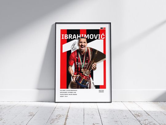 Zlatan Ibrahimovic Poster, AC Milan Poster, Ibrahimovic Fan Gift, Zlatan Print, Soccer Gifts,Sports Bedroom Posters,Zlatan Ibrahimovic Print