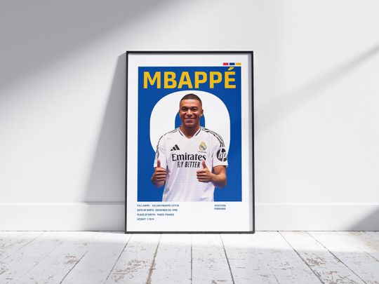 Mbappe Poster,Real Madrid Poster, soccer Gifts, Mbappe Wall Art, Bedroom Poster, Real Madrid Gift, Real Madrid Football Print, Player Poster