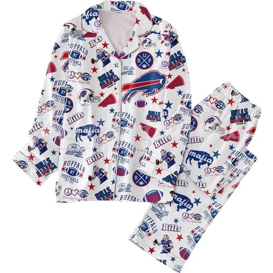 Buffalo Bills Peace Love Bills Mafia Pajama Set, Buffalo Bills Football Pajama