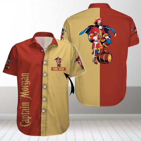 Custom Captain Morgan Button Shirt, Whisky Hawaiian Shirt, Alcohol Hawaii Shirt, Summer Shirt, Beach Shirt, Aloha Shirt, Vacation Shirt