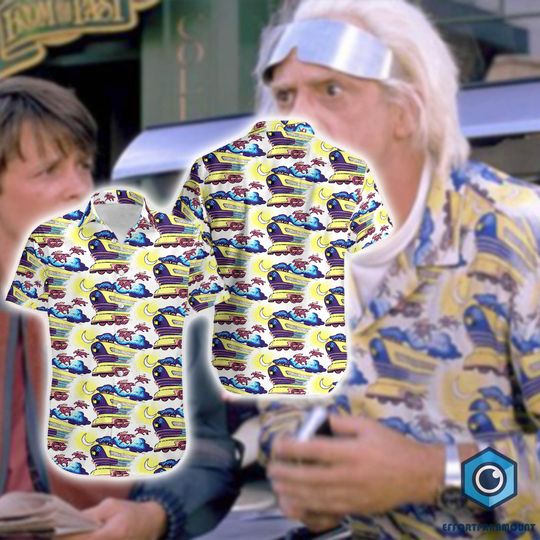 Doc Brown Hawaiian Shirt, Back to the Future Shirt, Emmett Brown Summer Hawaiian, Back to the Future Costume Shirt, Hawaiian Men Shirt