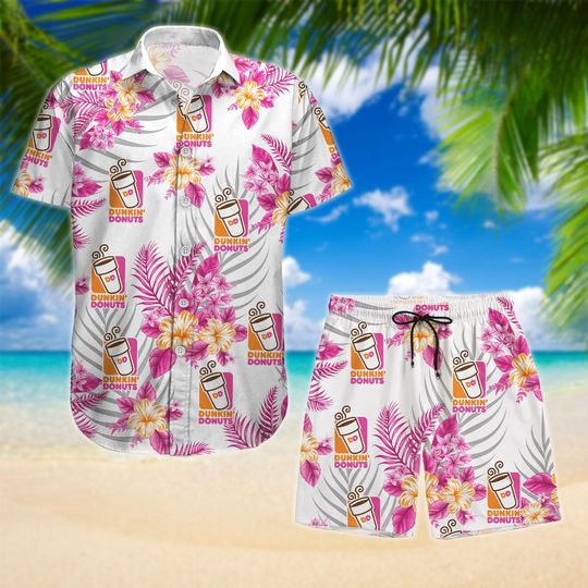 Dunkin' Donuts Button Shirt Shorts, Dunkin Donuts Hawaiian Shirt, Hawaii Shirt For Men Women Youth, Vacation Shirt, Beach Summer Shirt