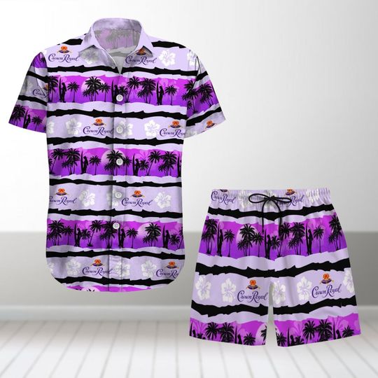 Crown Royal Button Shirt And Shorts, Whisky Hawaiian Shirt, Alcohol Summer Beach Shirt, Drink Short Sleeve Shirt, Aloha Vacation Shirt