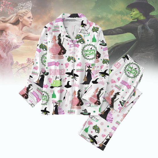 Changed For Good Pajamas Set, Wicked Musical Movie T-Shirt, Wicked Defy Gravity Loungewear, Wizard of Oz Sleepwear, Witch Pink And Green Pjs