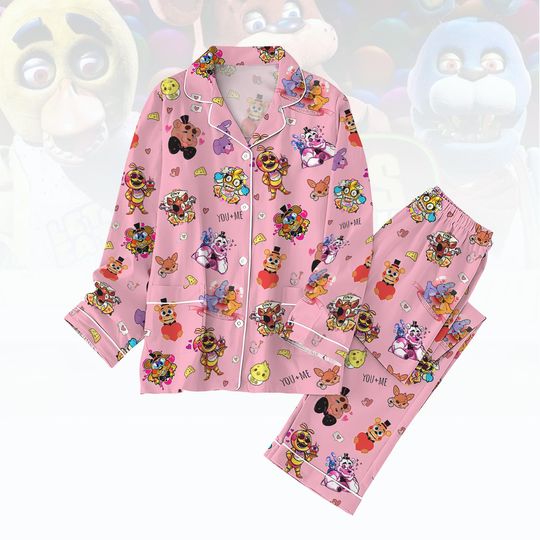 Five Nights At Freddys Pajamas Set, Five Nights At Freddys Valentine T-Shirt, Horror Movie Sleepwear, Trendy Movie Unisex Loungewear