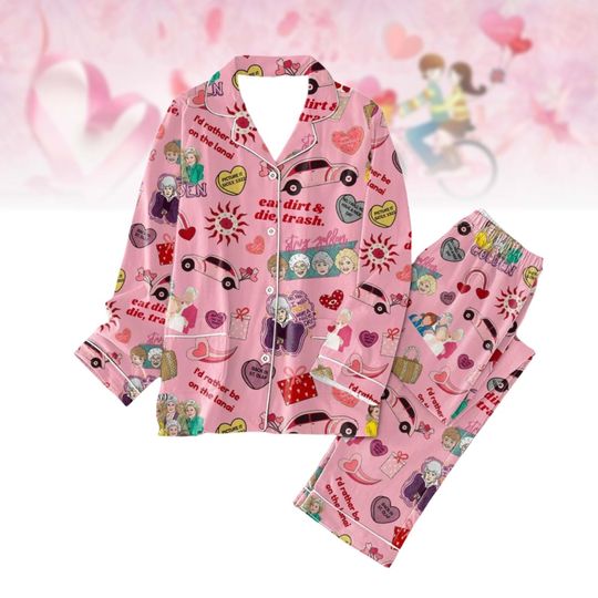 Valentine Stay Golden Pajamas Set, Stay Golden Holiday Pajamas, Tv Show Couple Sleepwear, Movie Valentine Loungewear, Gift For Her