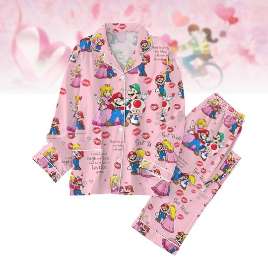Super Mario Pajamas Set, Valentines Day Womens Pajamas, Luigi Bowser Princess Peach Shirt, Pajamas For Party, Couple Gifts For Her Him