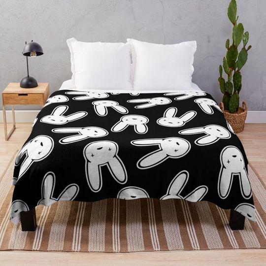 Bad Bunny Oasis Logo Pattern (White on Black) Throw Blanket