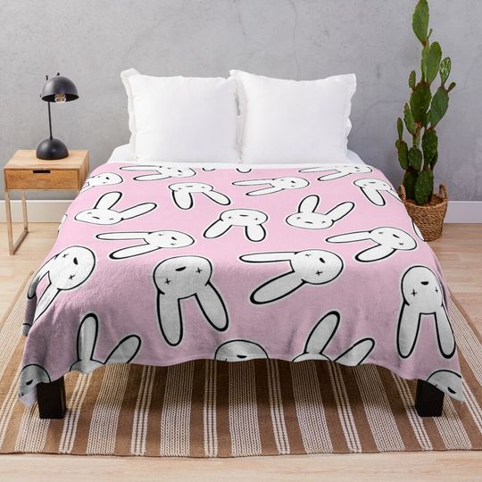 Bad Bunny Oasis Logo Pattern (White on Millennial Pink) Throw Blanket