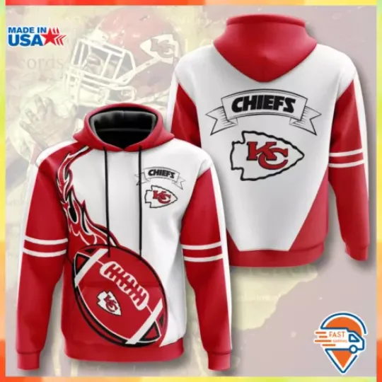 Kansas City Chiefs Premium Hoodie Flame Balls 3D All Over Printed S-5XL