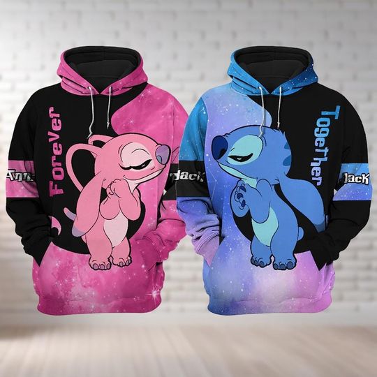 Custom Stitch And Angel 3D Hoodies, Together Forever 3D Hoodies, Valentines Day 3D Hoodies