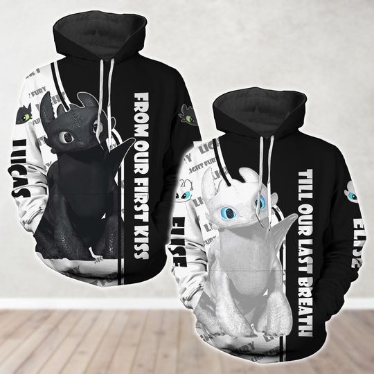 Valentine Toothless Couple 3D Hoodie, Custom Disney Light Fury And Night Fury Matching 3D Hoodie