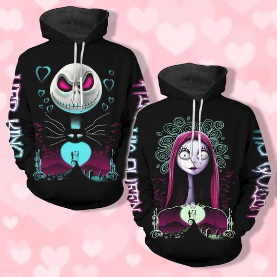 Nightmare Jack And Sally Couple Hoodies, Her Queen And His King Hoodies, Custom Valentine Hoodie, Disney Honeymoon Shirt, Couples Gift