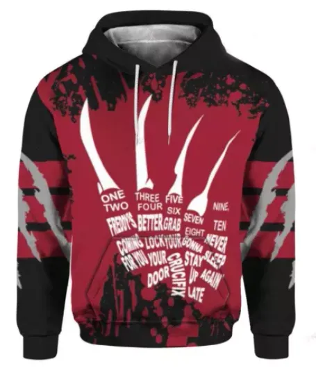 Freddy Krueger Claws Horror Never Sleep Again 3D Hoodie