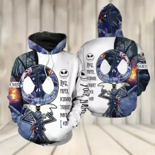 Jack Skellington Rock Paper Scissors Throat Punch I Win Hoodie 3D Hoodie