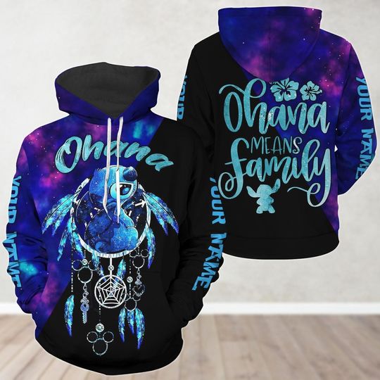 Custom Stitch 3D Hoodie, Ohana Means Family 3D Hoodie, Lilo And Stitch 3D Hoodie