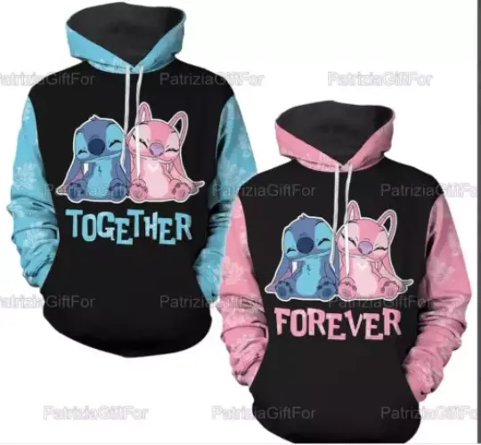 Personalized Stitch And Angel Couple 3D Hoodie