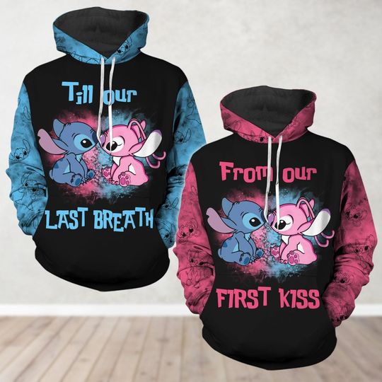Stitch And Angel Couple 3D Hoodie, Disney Lilo Stitch 3D Hoodie